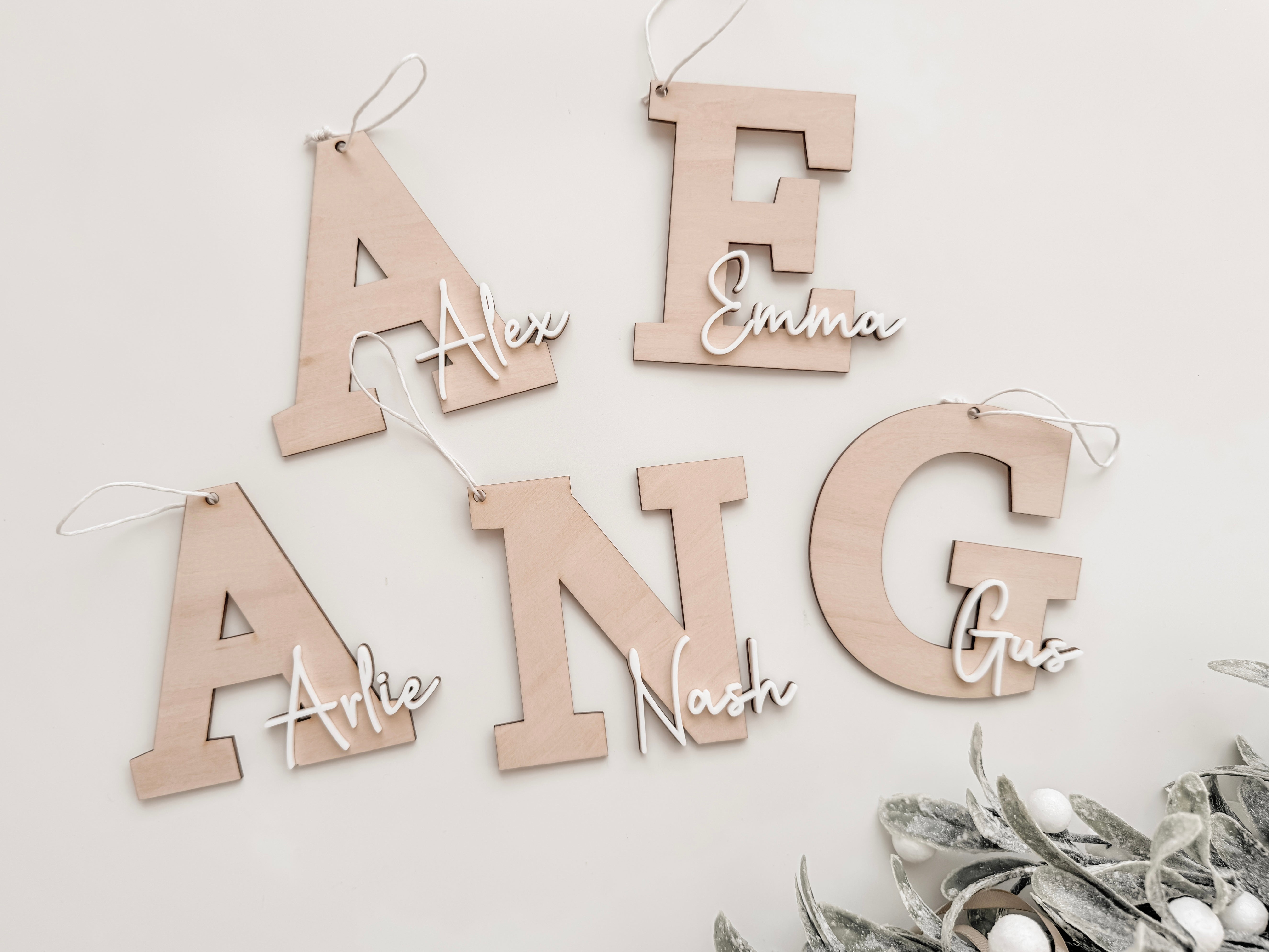 WOODEN INITIAL CHRISTMAS TREE DECORATION