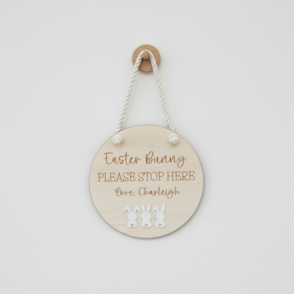 PERSONALISED EASTER BUNNY 'PLEASE STOP HERE' SIGN