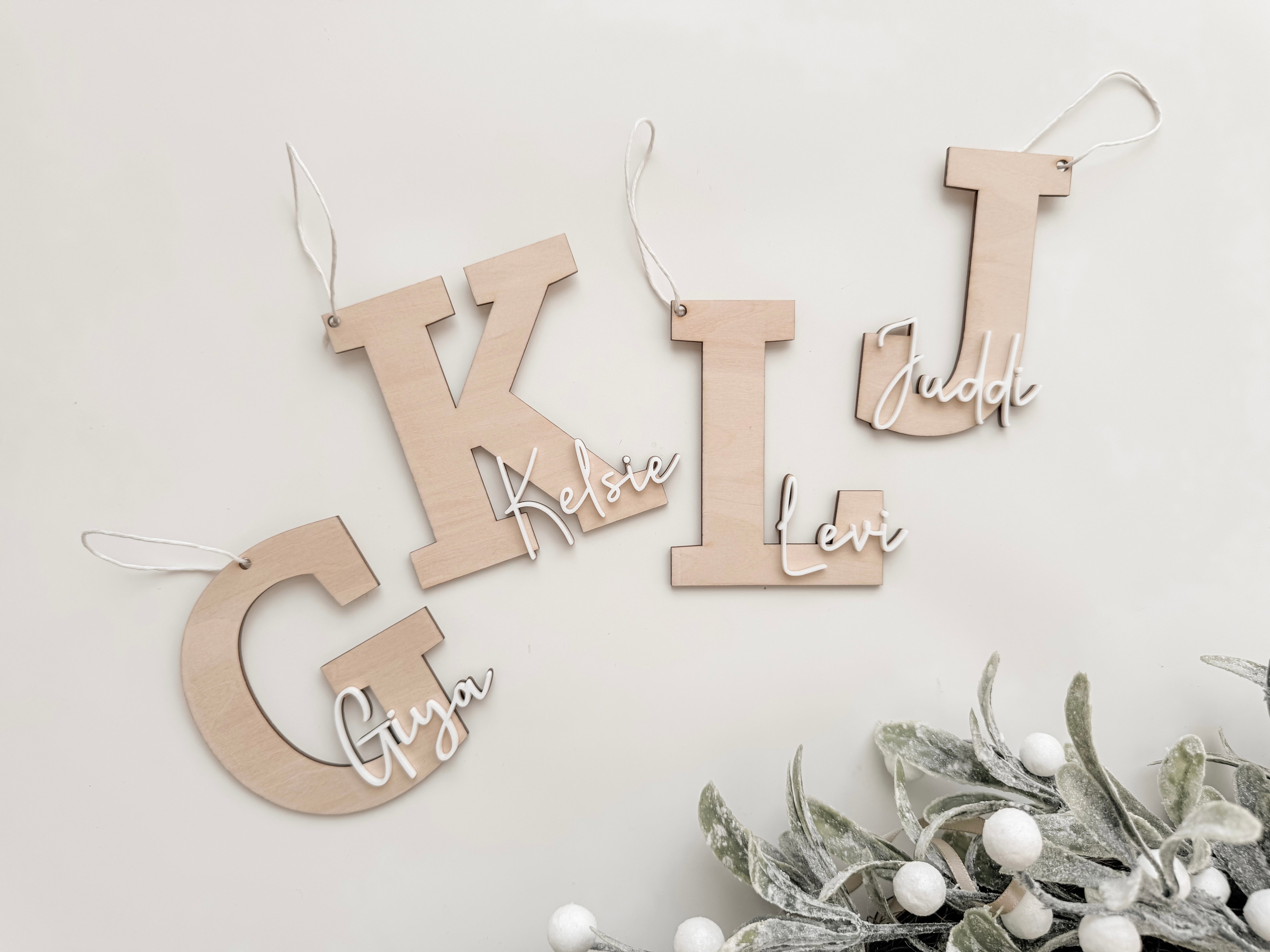 WOODEN INITIAL CHRISTMAS TREE DECORATION