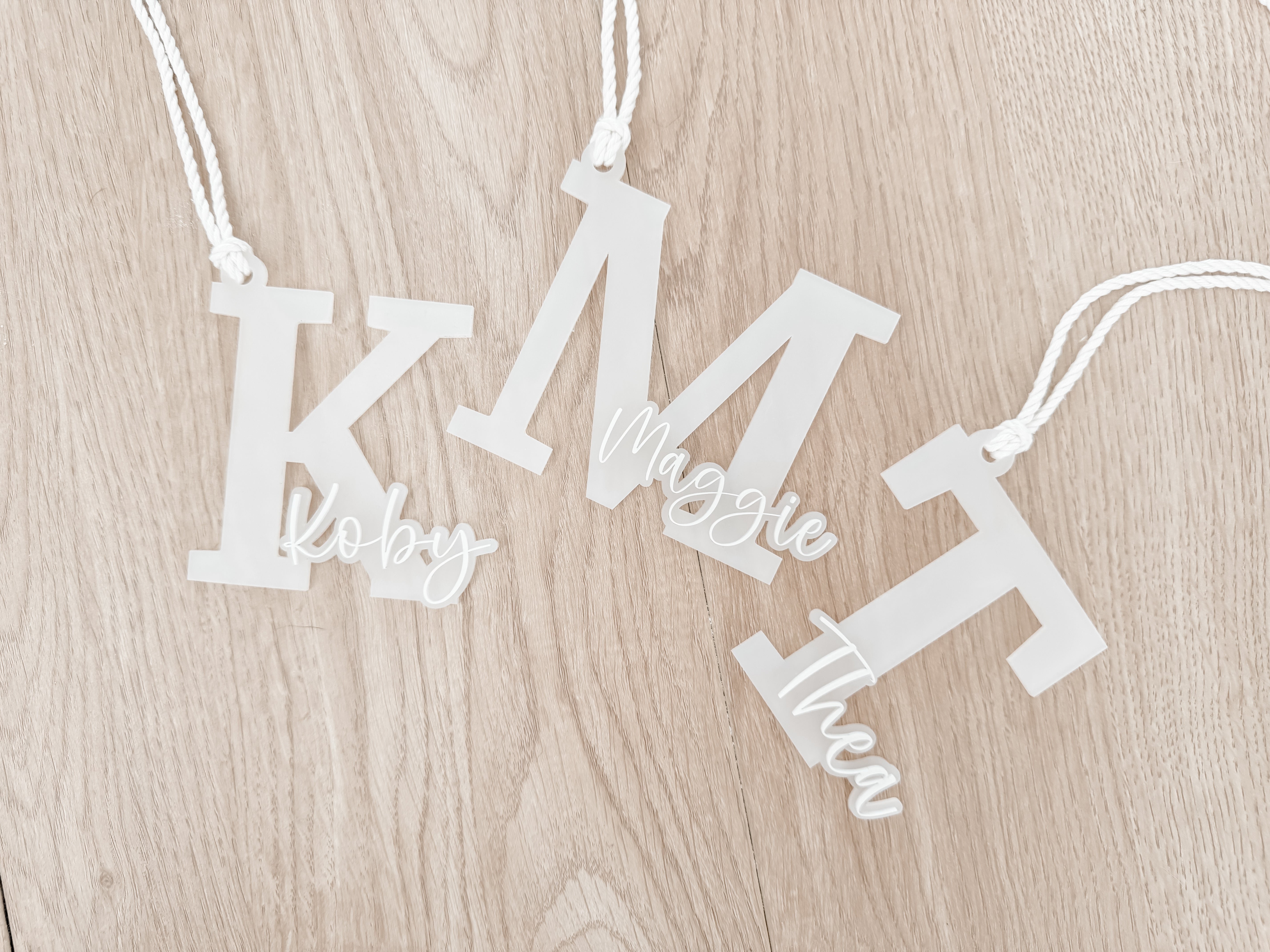 FROSTED ACRYLIC INITIAL CHRISTMAS TREE DECORATION