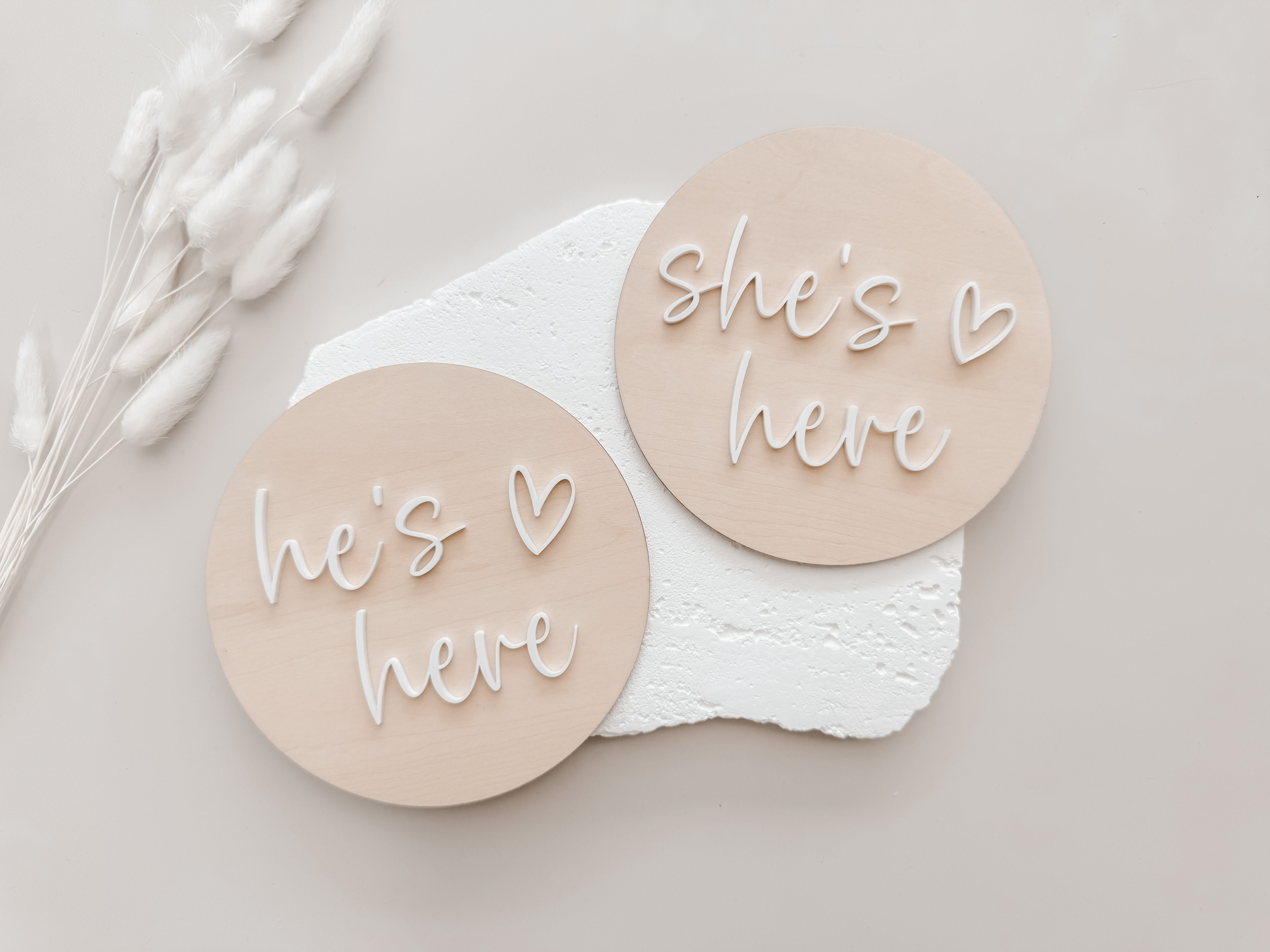 SHE'S HERE/HE'S HERE BIRTH ANNOUNCEMENT PLAQUE
